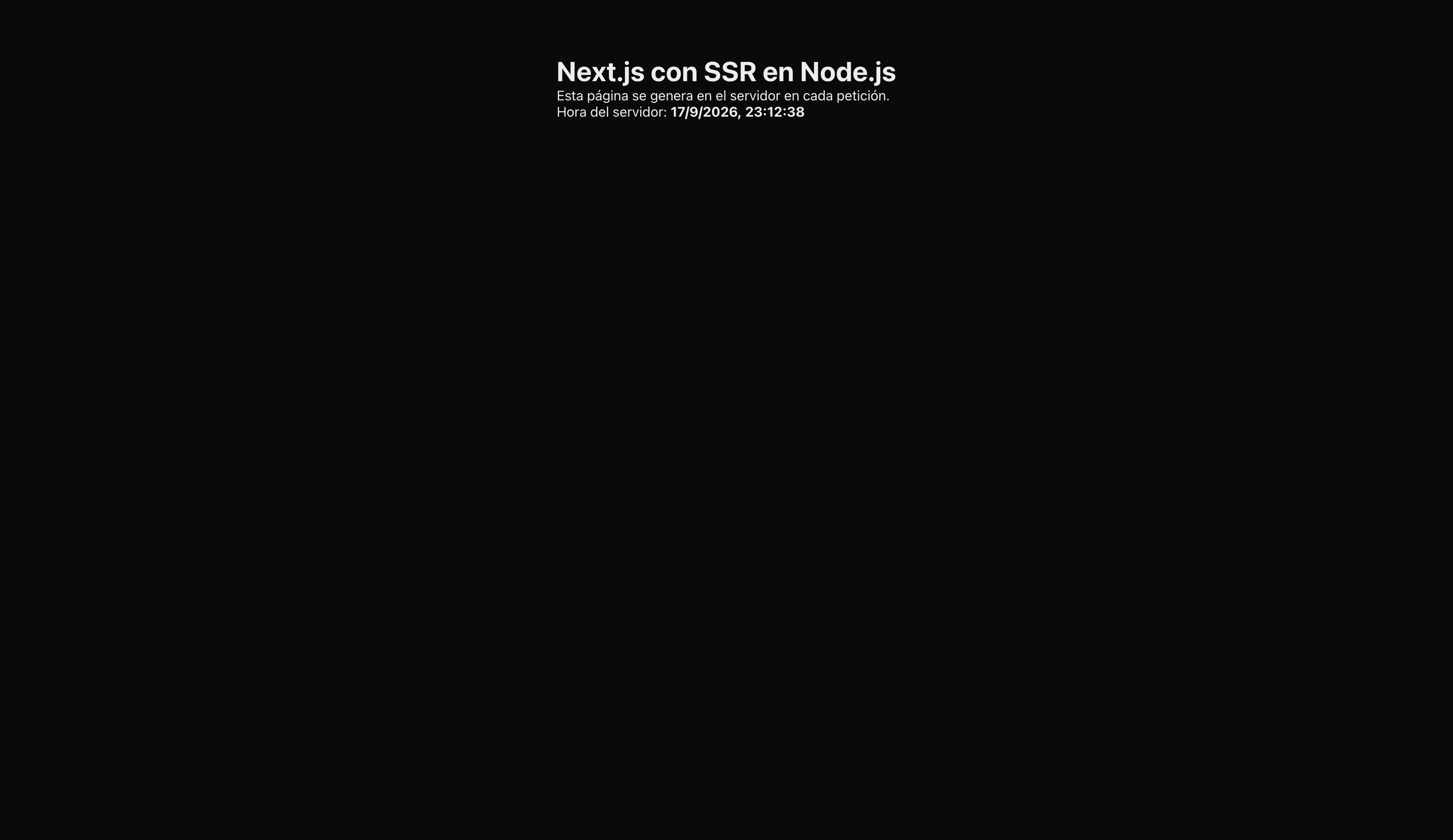 Página de Next.js publicada con la hora del servidor pintada en cada petición