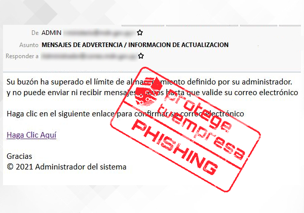 Correo malicioso tipo phishing cuyo objetivo es robar credenciales de acceso