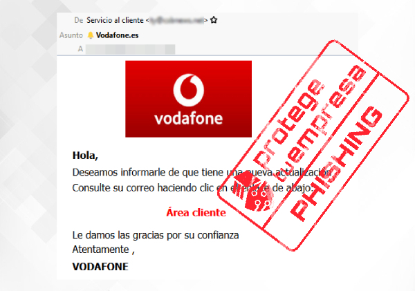 Aviso de seguridad 30/11/2020 - Correo Phishing Vodafone